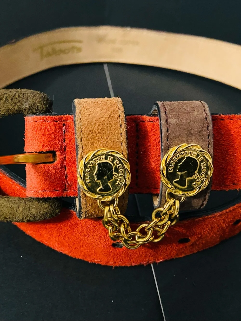 Vintage Talbots Red Leather Gold Coin Belt